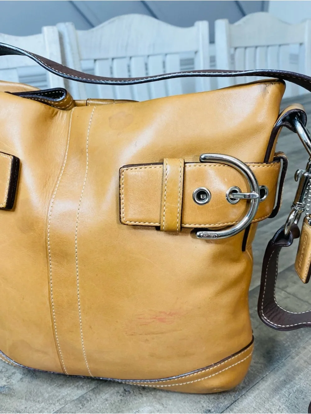 Coach Soho Slim Duffle 1453 Shoulder Bag Tan Leather Brown Crossbody Bag Purse - Picture 2 of 12